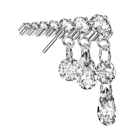 Threadless argento sette cristalli argento pendente tre catene cristalli argento sinistra