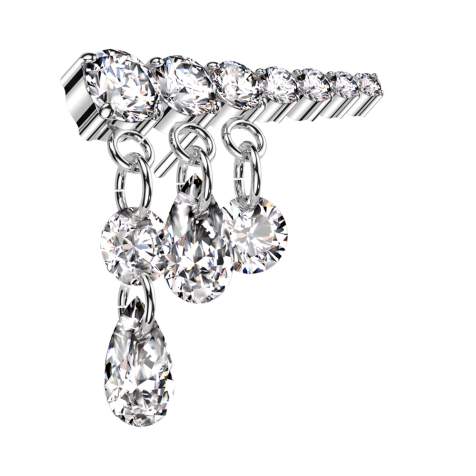 Threadless argento sette cristalli argento pendente tre catene cristalli argento destra