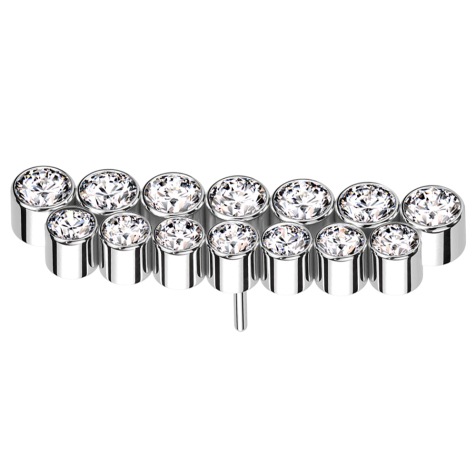 Threadless silver double row straight crystals silver