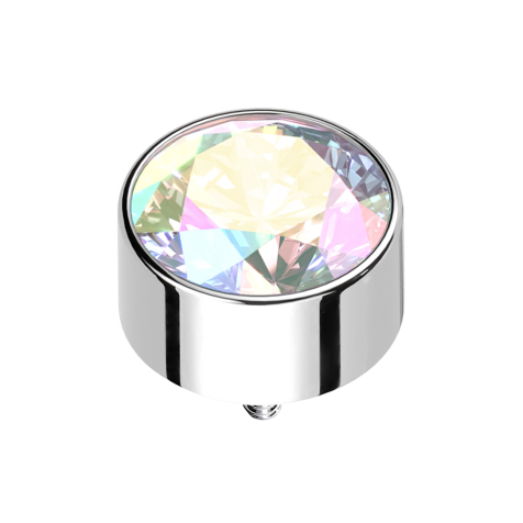 Dermal Anchor Zylinder hoch silber mit Kristall multicolor