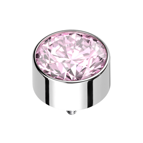 Ancrage cutané cylindrique haut argenté avec cristal rose