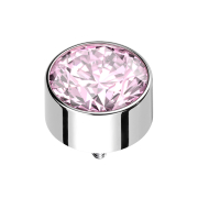 Dermal Anchor Zylinder hoch silber mit Kristall pink
