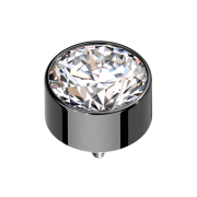 Dermal Anchor Zylinder hoch schwarz mit Kristall silber