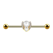 Barbell gold-plated with two balls gold-plated two pearl...