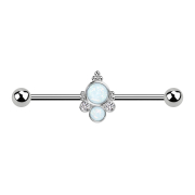Barbell silver with two balls silver two opals white two...
