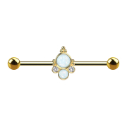 Gold-plated barbell with two gold-plated balls two white...