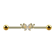Barbell gold-plated with two balls gold-plated butterfly...