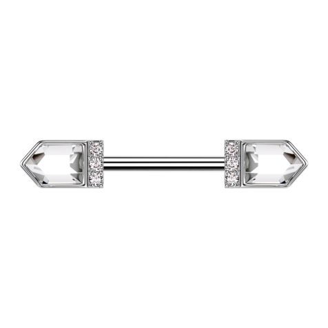 Barbell silver with two pointed Baquett crystals silver Crystals silver