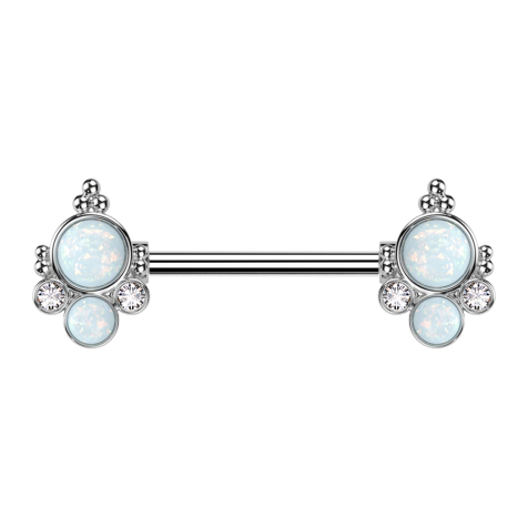 Barbell silber mit zwei zwei Opale weiss zwei Kristalle silber