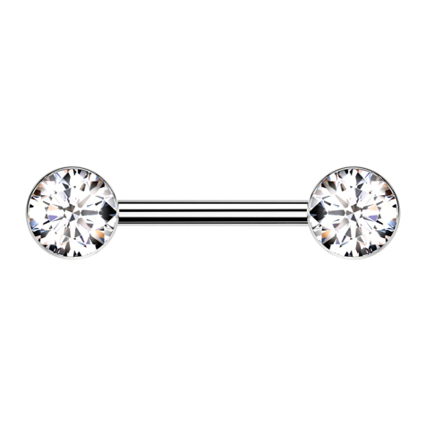 Barbell threadless silver with two hemispheres silver crystal silver
