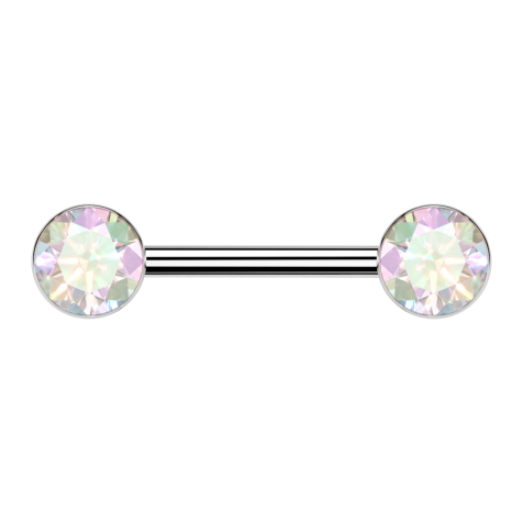Barbell Threadless silber mit zwei Halbkugeln silber Kristall multicolor