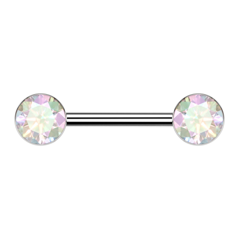 Barbell Threadless argent avec deux demi-sphères en cristal argent multicolore
