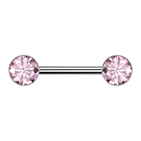 Barbell Threadless argent avec deux demi-sphères argent cristal rose