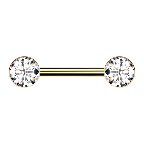 Barbell sans filetage plaqué or avec deux demi-sphères plaquées or cristal argenté