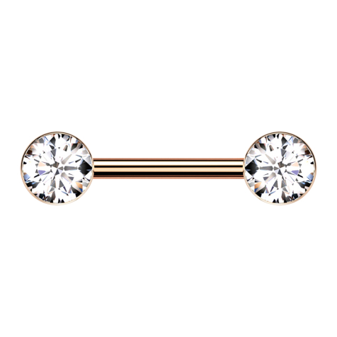 Barbell Threadless rosegold mit zwei Halbkugeln rosegold Kristall silber