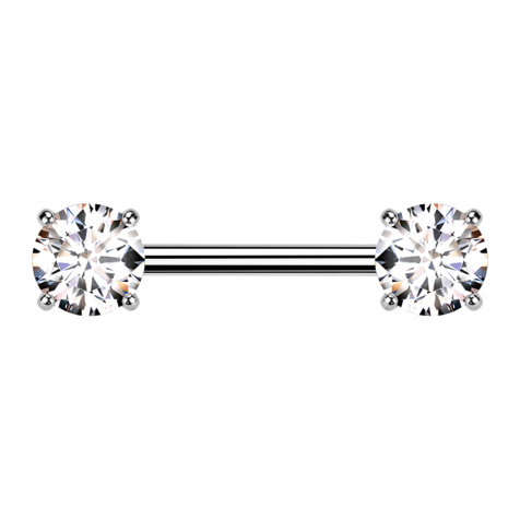 Barbell Threadless argento spesso frontale con cristallo incastonato in argento