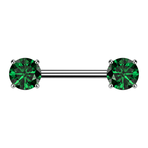 Barbell Threadless argento spesso frontale con cristallo incastonato verde