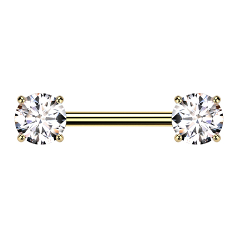 Barbell Threadless placcato oro spesso frontale con cristallo incastonato in argento