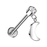 Micro threadless labret silver cylinder silver crystal...