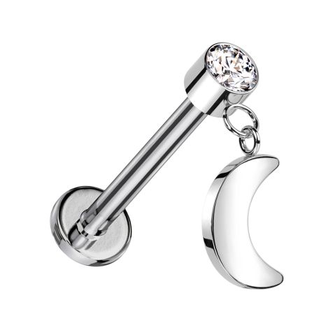 Micro Threadless Labret silver Cylinder silver Crystal silver Pendant Moon silver