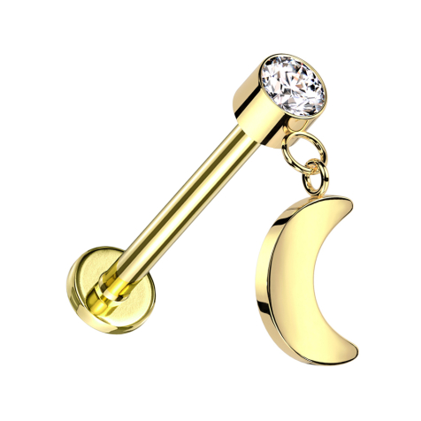 Micro labret sans filetage plaqué or Cylindre plaqué or Pendentif cristal argenté Lune plaquée or