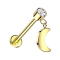 Micro labret sans filetage plaqué or Cylindre plaqué or Pendentif cristal argenté Lune plaquée or
