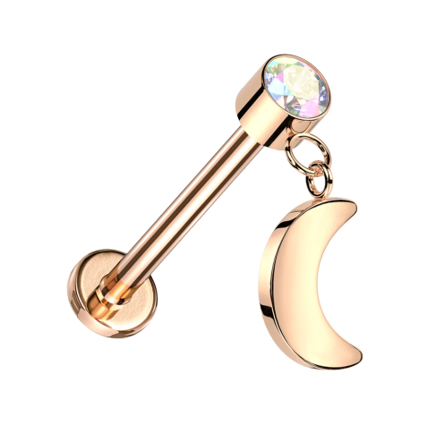 Micro Threadless Labret rose gold cylinder rose gold crystal multicolor pendant moon rose gold
