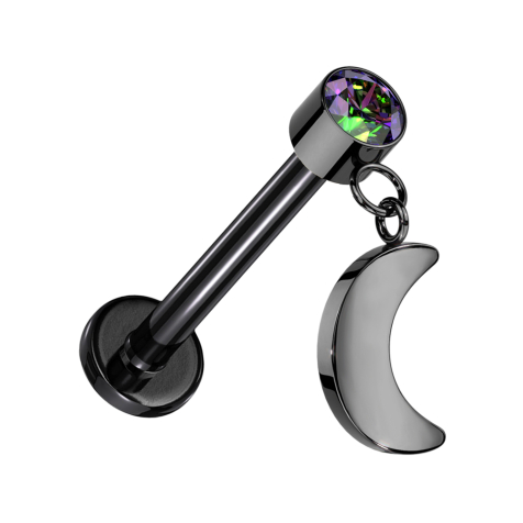 Micro Labret sans filetage noir Cylindre noir Cristal foncé multicolore Pendentif Lune noir