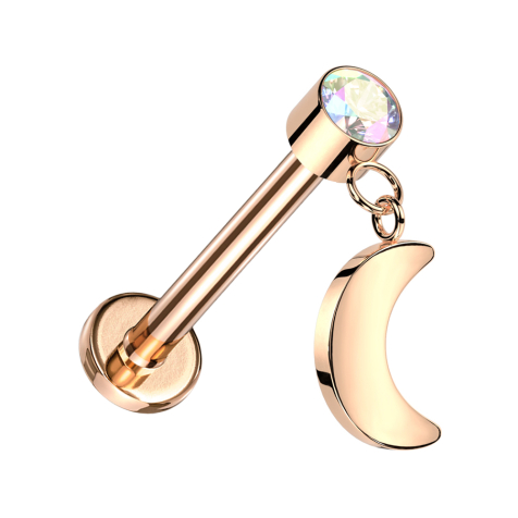 Micro Threadless Labret rose gold cylinder rose gold crystal multicolor pendant moon rose gold