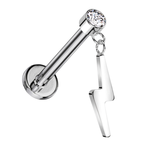 Micro Labret sans filetage argent Cylindre argent Cristal argent Pendentif éclair argent