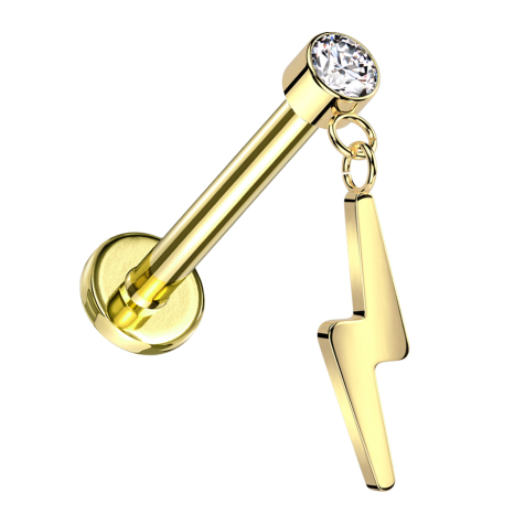 Micro labret sans filetage plaqué or Cylindre plaqué or Pendentif cristal argenté Éclair plaqué or
