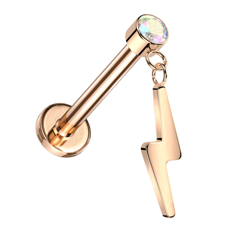 Micro Threadless Labret rosegold Zylinder rosegold Kristall multicolor Anhänger Blitz rosegold