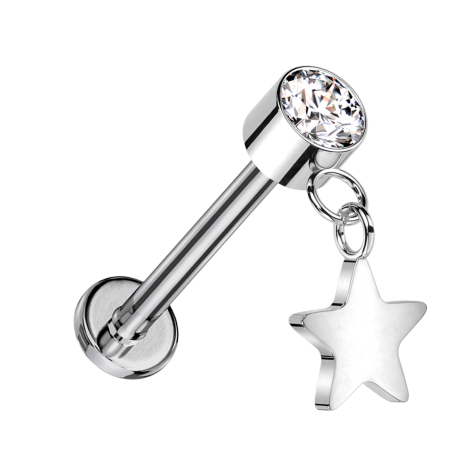 Micro Labret sans filetage argent Cylindre argent Cristal argent Pendentif étoile argent