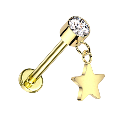 Micro Labret senza filettatura placcato in oro Cilindro placcato in oro Cristallo argento Ciondolo Stella placcato in oro