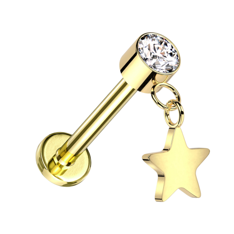 Micro Threadless Labret vergoldet Zylinder vergoldet Kristall silber Anhänger Stern vergoldet