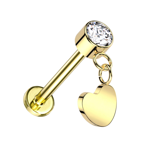 Micro Threadless Labret gold-plated cylinder gold-plated crystal silver pendant heart gold-plated