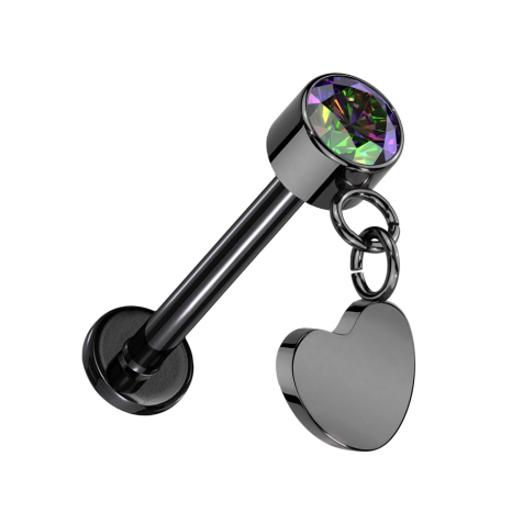 Micro Labret sans filetage noir Cylindre noir Cristal foncé multicolore Pendentif cœur noir