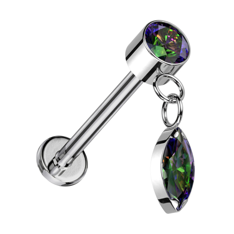 Micro Labret sans filetage argent Cylindre argent Cristal foncé multicolore Pendentif Cristal ovale foncé multicolore