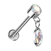Micro Threadless Labret Silver Cylinder Silver Crystal...