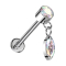 Micro Labret sans filetage argent Cylindre argent Pendentif cristal multicolore Cristal ovale multicolore