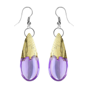 Orecchino a goccia epossidico viola in legno di tamarindo