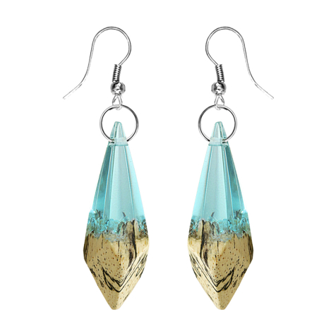 Ohrring Diamant Epoxy aqua aus Tamarind Holz