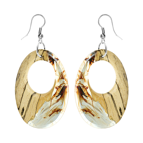 Ohrring Oval färbung Epoxy braun aus Tamarind Holz