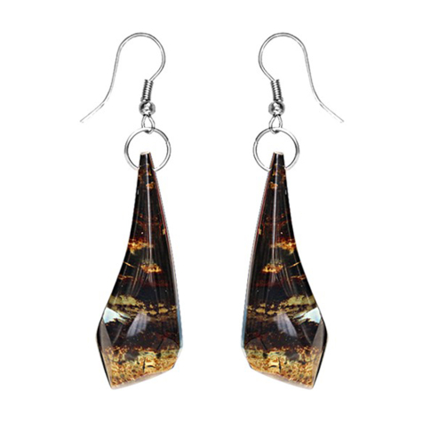 Earring drop mystic epoxy transparent made of water buffalo horn