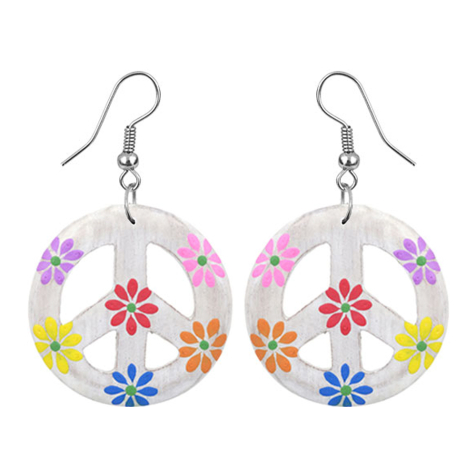 Peace earring with flowers made from Narra wood