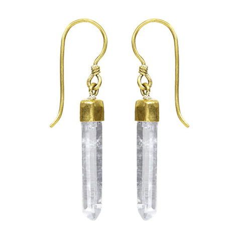 Gold-plated hexagon long quartz crystal earring
