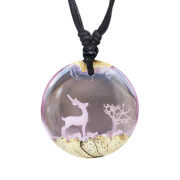 Necklace black pendant deer in the snow epoxy lavender...