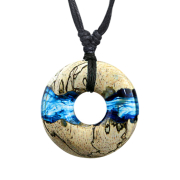 Necklace black pendant donut coloring blue epoxy...