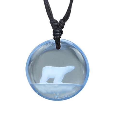 Collana nera con ciondolo orso polare epossidico blu
