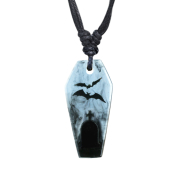 Necklace black pendant coffin bats epoxy transparent
